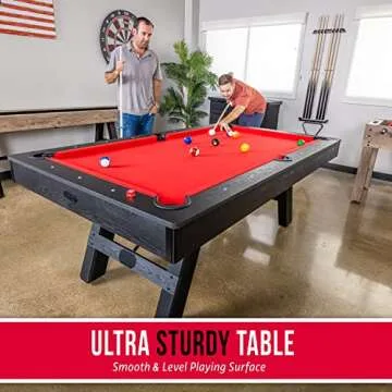 GoSports 7 ft Pool Table with Wood Finish - Modern Billiards Table with 2 Cue Sticks, Balls, Rack, Felt Brush and Chalk - Choose Your Style