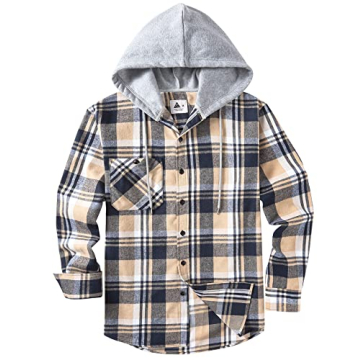 SCODI Men's Fannel Hoodie Shirt Casual Plaid Jacket