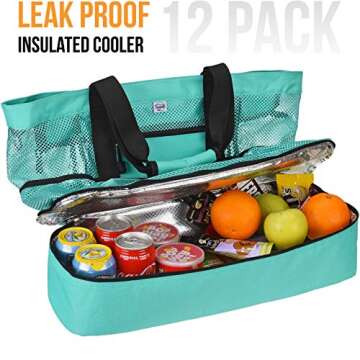 Tingueli Beach Tote Bag For Women with Soft Cooler and Top Zipper — Extra Large Beach Bag, Mesh Tote Bag or Pool Bag [Aquamarine]