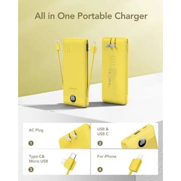 VEGER Portable Charger for iPhone with Built in Cables and Wall Plug, 10000mah Slim Fast Charging US...
