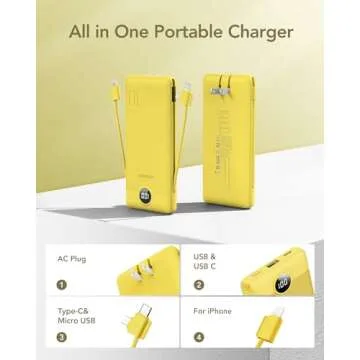 VEGER Portable Charger for iPhone with Built in Cables and Wall Plug, 10000mah Slim Fast Charging US...