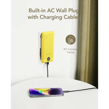 VEGER Portable Charger for iPhone with Built in Cables and Wall Plug, 10000mah Slim Fast Charging USB C Power Bank, Travel Essential Battery Pack Compatible with iPhone, iPad, Samsung etc(Yellow)