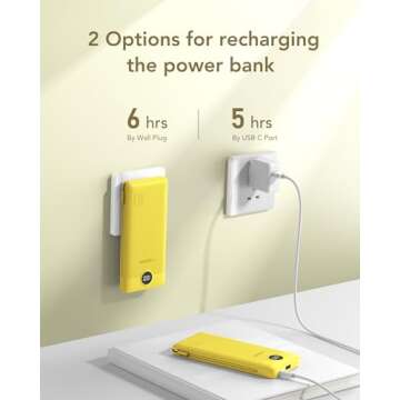 VEGER Portable Charger for iPhone with Built in Cables and Wall Plug, 10000mah Slim Fast Charging USB C Power Bank, Travel Essential Battery Pack Compatible with iPhone, iPad, Samsung etc(Yellow)