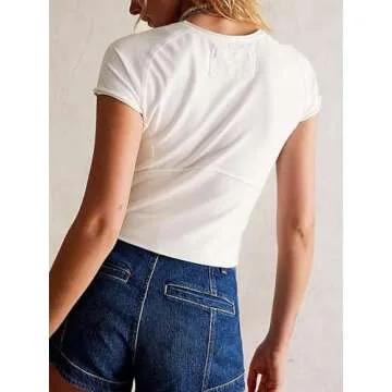 Women's Tanks & Camis Women Slim Fitted Basic Tee Mock Neck Short Sleeve Fitted Tight Summer Top Baby Tees for Women 2024 Trendy White Large