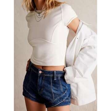 Women's Tanks & Camis Women Slim Fitted Basic Tee Mock Neck Short Sleeve Fitted Tight Summer Top Baby Tees for Women 2024 Trendy White Large