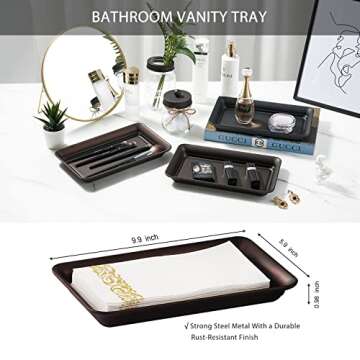 SheeChung 8PCS Bathroom Accessories Set Complete - Soap Dispenser, Mason Jar Toothbrush Holder, 2pcs Qtip Holders, Flower Vase, Soap Holder, Vanity Tray, Toilet Paper Storage, Glass Gift Set - Bronze