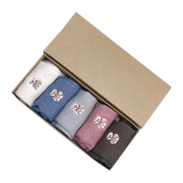 Xhonp 5 Pairs Women Socks Cute Cartoon Animal Ankle Embroidery Bear Casual for Women Socks (Colour A...