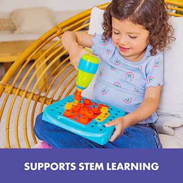 Educational Insights Design & Drill Shapes Workshop, 73 Pieces with Electric Toy Drill, STEM Toy, Gift for Kids Ages 3+