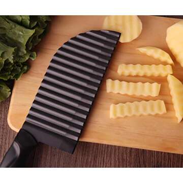 LaLiHa Crinkle Cutter Garnishing Knife for dough, French Fry Potato Cutter Stainless Steel Zig Zag Gadget Waves Chopper Knife for veggies Chip Blade (Corrugated blade,Large size)