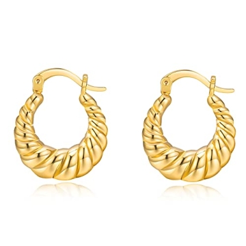 Chunky Gold Hoop Earrings Hypoallergenic for Women 18k