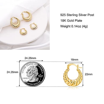 Chunky Gold Hoop Earrings Hypoallergenic for Women 18k