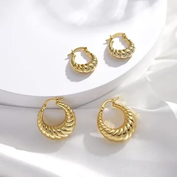 Chunky Gold Hoop Earrings Hypoallergenic for Women 18k