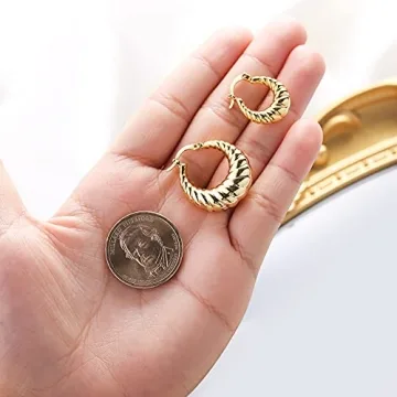 Chunky Gold Hoop Earrings Hypoallergenic for Women 18k