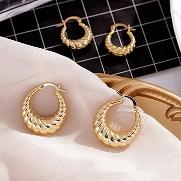 Chunky Gold Hoop Earrings Hypoallergenic for Women 18k