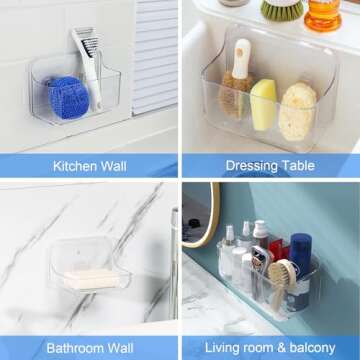 Diesisa 3pc Acrylic Wall Mount Organizer, Adhesive Clear Shower Caddies,Acrylic Soap Basket for wall...