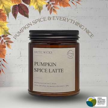 Pumpkin Spice Latte Candles | Arctic Wicks Coconut & Beeswax Candles | 9oz Amber Scented Candle for Holidays, Pumpkin Spice Candle Decor Fall Autumn, Gifts | Clean Burning USDA 100% Certified Biobased