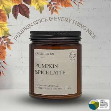 Pumpkin Spice Latte Candles | Arctic Wicks Coconut & Beeswax Candles | 9oz Amber Scented Candle for Holidays, Pumpkin Spice Candle Decor Fall Autumn, Gifts | Clean Burning USDA 100% Certified Biobased