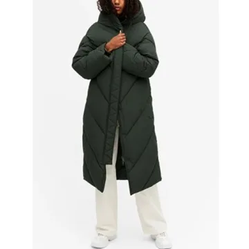 Gihuo Women Long Puffer Coat Hooded Winter Warm Length Quilted Coat Maxi Oversized Padded Jackets Down Outwear(Green-M)