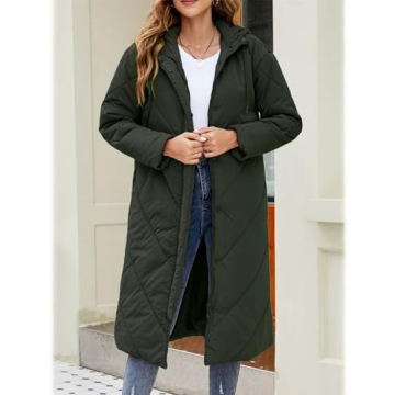 Gihuo Women Long Puffer Coat Hooded Winter Warm Length Quilted Coat Maxi Oversized Padded Jackets Down Outwear(Green-M)