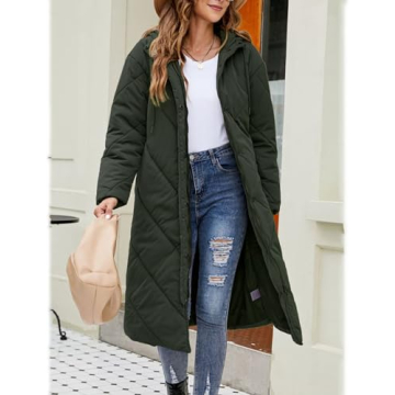 Gihuo Women Long Puffer Coat Hooded Winter Warm Length Quilted Coat Maxi Oversized Padded Jackets Down Outwear(Green-M)