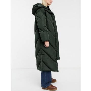 Gihuo Women Long Puffer Coat Hooded Winter Warm Length Quilted Coat Maxi Oversized Padded Jackets Down Outwear(Green-M)