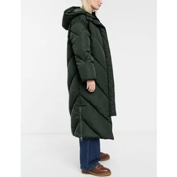 Gihuo Women Long Puffer Coat Hooded Winter Warm Length Quilted Coat Maxi Oversized Padded Jackets Down Outwear(Green-M)