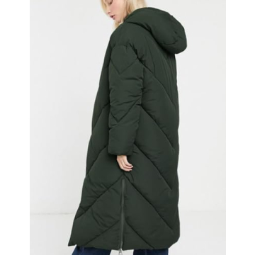 Gihuo Women Long Puffer Coat Hooded Winter Warm Length Quilted Coat Maxi Oversized Padded Jackets Down Outwear(Green-M)