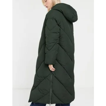 Gihuo Women Long Puffer Coat Hooded Winter Warm Length Quilted Coat Maxi Oversized Padded Jackets Down Outwear(Green-M)