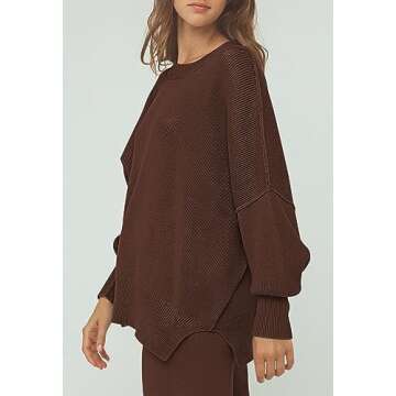 Linsery Sweater Pants and Sweater 2 Piece Knit Sets for Women Knitted Top with High Waist Wide Leg Matching Sweatsuit Knitted Airport Outfits Chestnut S