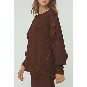 Linsery Sweater Pants and Sweater 2 Piece Knit Sets for Women Knitted Top with High Waist Wide Leg Matching Sweatsuit Knitted Airport Outfits Chestnut S