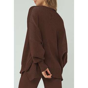 Linsery Sweater Pants and Sweater 2 Piece Knit Sets for Women Knitted Top with High Waist Wide Leg Matching Sweatsuit Knitted Airport Outfits Chestnut S