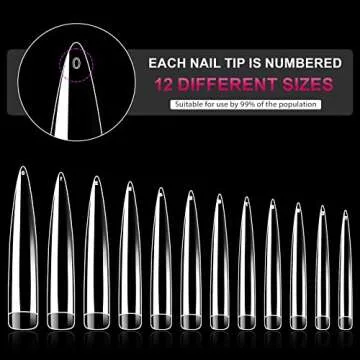 AORAEM Stiletto False Nail Clear Extra Long Sharp Nails Tips Art Tips 12 Sizes 120 Pcs Acrylic Fake Nail (Clear Long Nail)