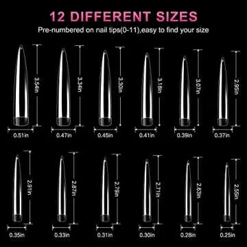 AORAEM Stiletto False Nail Clear Extra Long Sharp Nails Tips Art Tips 12 Sizes 120 Pcs Acrylic Fake Nail (Clear Long Nail)