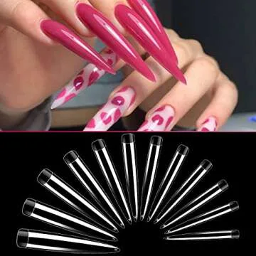 AORAEM Stiletto False Nail Clear Extra Long Sharp Nails Tips Art Tips 12 Sizes 120 Pcs Acrylic Fake Nail (Clear Long Nail)