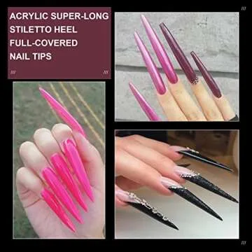 AORAEM Stiletto False Nail Clear Extra Long Sharp Nails Tips Art Tips 12 Sizes 120 Pcs Acrylic Fake Nail (Clear Long Nail)