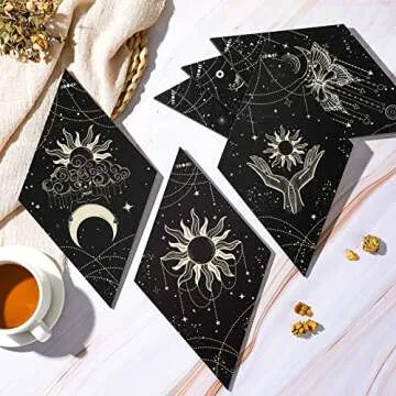 6 Pcs Moon Phase Wall Decor Black Gold Sun Phases Witchy Butterfly Wall Art 11.8 x 6.7 Inch Rustic Boho Hanging Wood Sign for Room Christmas Gift