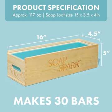 Extra Large Soap Making Kit for Adults — 7.3lbs (117 oz) — Silicone Soap Molds for Soap Making, Wooden Rectangle Soap Mold, Thick Glass Lid & Stainless Steel Cutters - Soap Loaf Mold Making Supplies