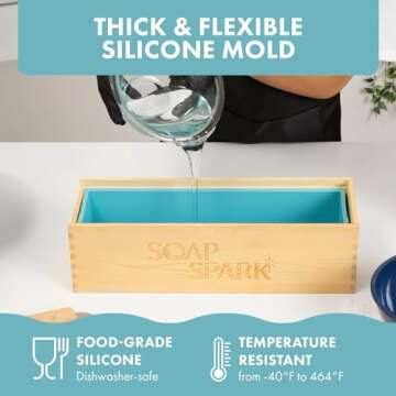 Extra Large Soap Making Kit for Adults — 7.3lbs (117 oz) — Silicone Soap Molds for Soap Making, Wooden Rectangle Soap Mold, Thick Glass Lid & Stainless Steel Cutters - Soap Loaf Mold Making Supplies