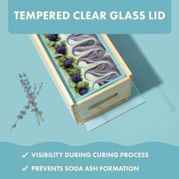 Extra Large Soap Making Kit for Adults — 7.3lbs (117 oz) — Silicone Soap Molds for Soap Making, Wooden Rectangle Soap Mold, Thick Glass Lid & Stainless Steel Cutters - Soap Loaf Mold Making Supplies