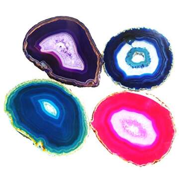 JIC Gem 4-5" Extra Mixed Dyed Color Agate Coasters Polished Natural Geode Coasters Sliced with Free ...