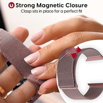 TalKWorks Expandable Watch Band Compatible with Apple Watch Series - 42mm / 44mm / 45mm - Magnetic Closure - Stainless Steel Mesh Loop Comfort Fit Strap for Women and Men - Pink