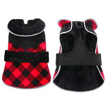 Kuoser Dog Coat, Reversible Dog Cold Weather Coats, Warm Fleece Dog Jacket British Style Plaid Puppy...