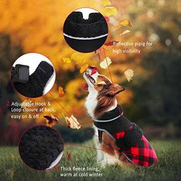 Kuoser Dog Coat, Reversible Dog Cold Weather Coats, Warm Fleece Dog Jacket British Style Plaid Puppy Vest, Windproof Dog Winter Clothes Snow Jackets for Small Medium Large Dogs