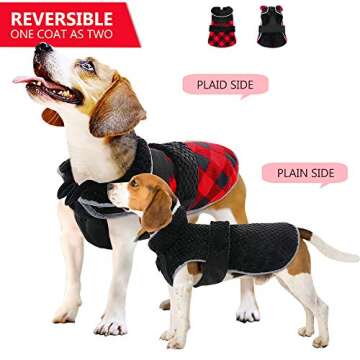 Kuoser Dog Coat, Reversible Dog Cold Weather Coats, Warm Fleece Dog Jacket British Style Plaid Puppy Vest, Windproof Dog Winter Clothes Snow Jackets for Small Medium Large Dogs