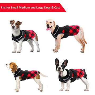 Kuoser Dog Coat, Reversible Dog Cold Weather Coats, Warm Fleece Dog Jacket British Style Plaid Puppy Vest, Windproof Dog Winter Clothes Snow Jackets for Small Medium Large Dogs