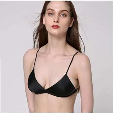 SilRiver Women's Silk Satin Triangle Wire Free Bra - Luxurious Comfort in Black