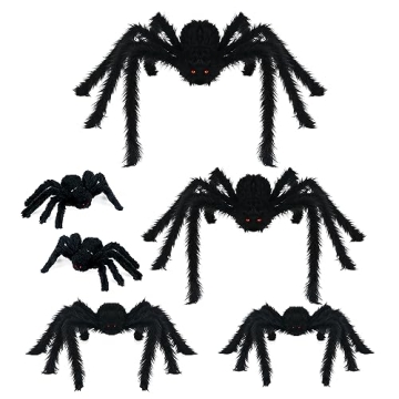 6 Pack Giant Halloween Spiders Outdoor Decor - Scary, Bendable Legs for Lawn & Wall