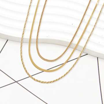 Set of 3 Gold Plated Chunky Chain Necklaces for Women