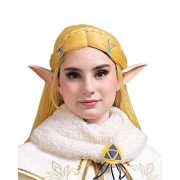miccostumes Women's Princess Gold Long Braided Cosplay Wig With Elf Ear(One Size, Gold)