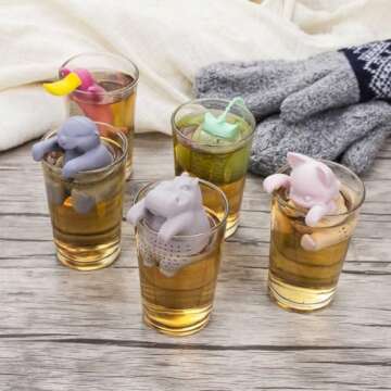 Tea Infuser for Loose Leaf Tea - Par-Tea Pack Silicone Strainer Animals, A Fun and Ideal Gift for Tea Lovers, Friends, and Family, 5-Pack Loose Leaf Steeper Set in Soft Multi-Color Designs
